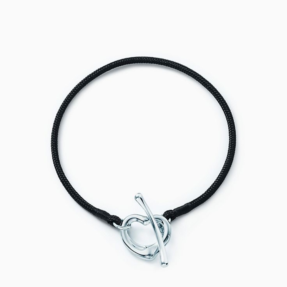 Tiffany & Co Elsa Peretti Sterling 925 Silver Silk String Bracelet Open Heart.
